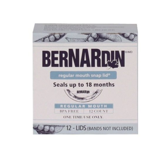 Bernardin regular mouth canning lids, 12-count pack for mason jars, home canning and food preserving.